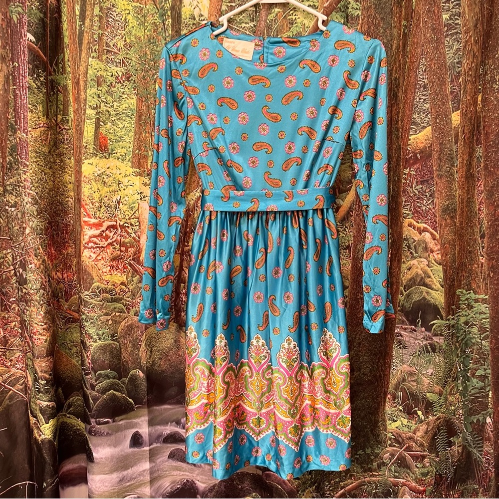 Vintage Sears 60s 70s Psychedelic Flower Power paisley print dress XS